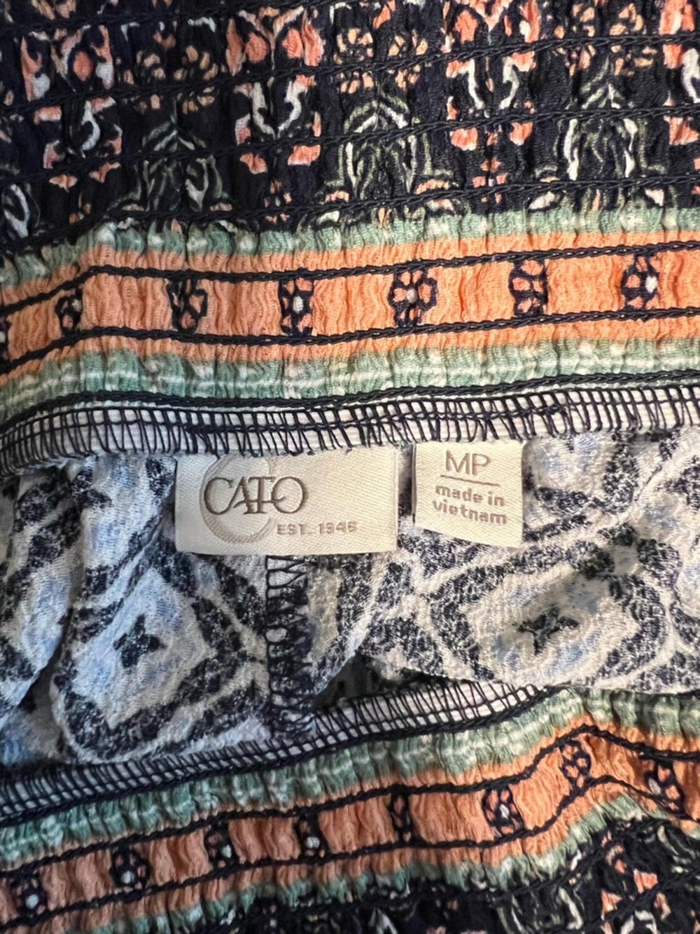 Cato Blue Black Geometric Smocked Waist Wide Leg Ruffle Pants Women L - Picture 6 of 12